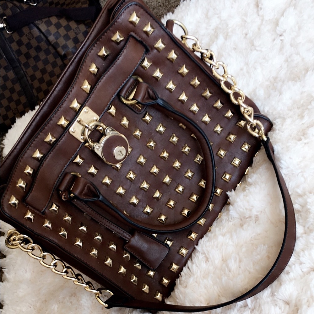 Hamilton style chocolate brown studded bag